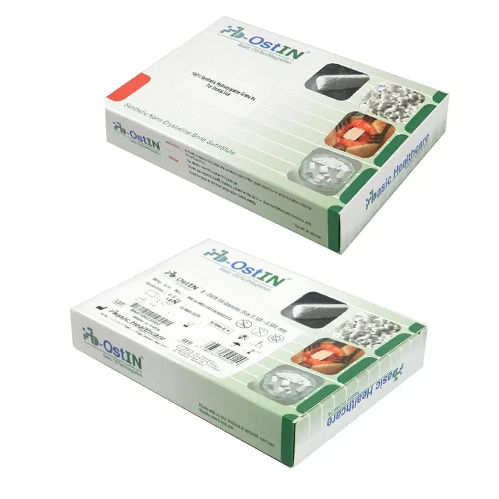 B-Ostin bone graft packaging featuring clear labeling and product details for dental use