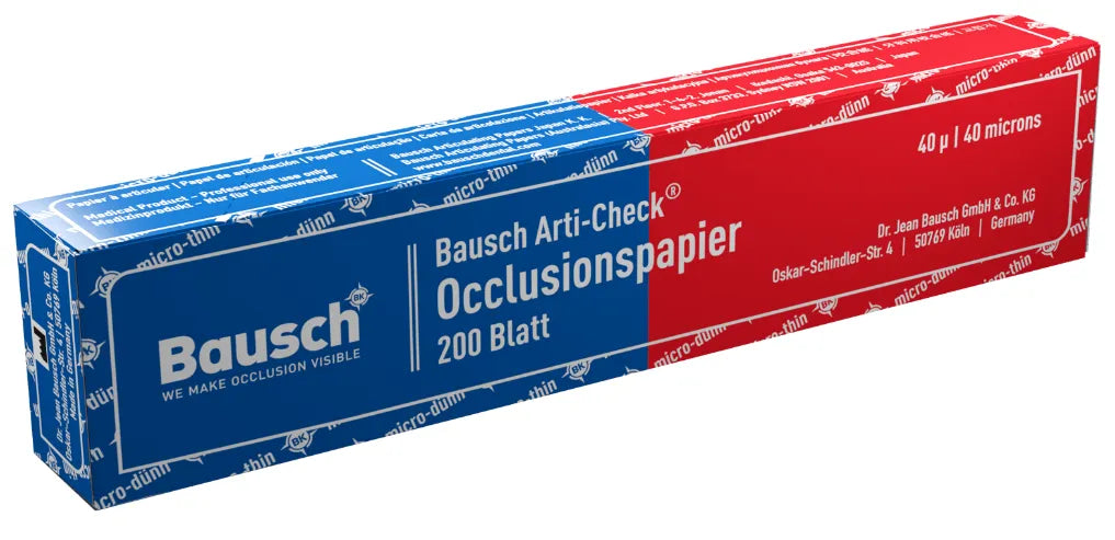 Bausch Arti-Check Dental Articulating Papers Micro Thin - 40µ Microns blue and red box with 200 sheets