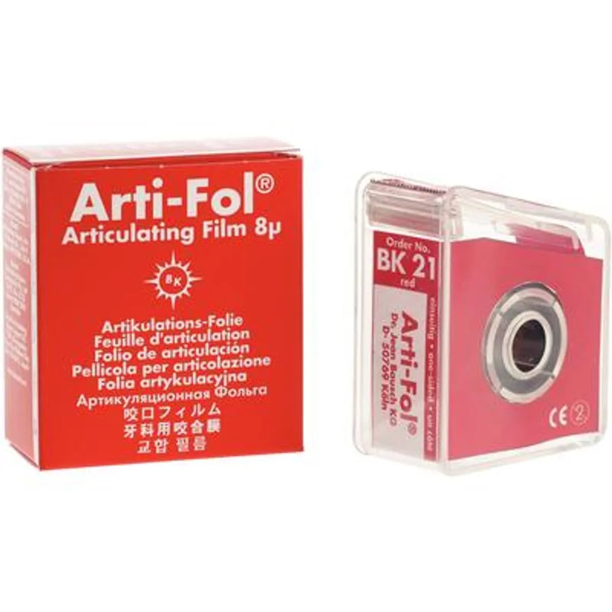 Bausch Arti-Fol Dental Articulating Flim Ultra Thin - 8µ Microns Width 22 mm - 22 Mts.. red box and dispenser for occlusion checks