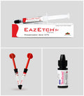 Beetle Dental Restofill Mega Kit with EazEtch Gel syringe, red applicator tips, and Stedbond adhesive bottle for dental use