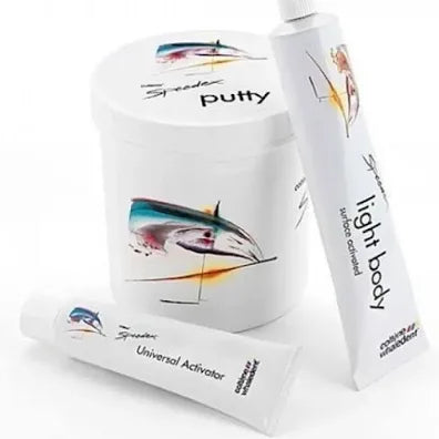 Coltene Speedex dental putty kit with white container and tubes of activator and light body for dental impressions