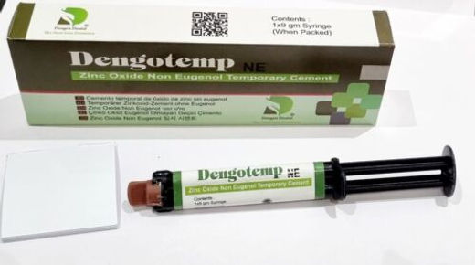 Beetle Dental Dengotemp NE syringe and box of zinc oxide non eugenol temporary cement for provisional restorations