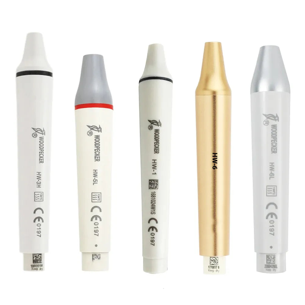 Woodpecker ultrasonic scaler handpiece set of five assorted handpieces in white gold silver and gray
