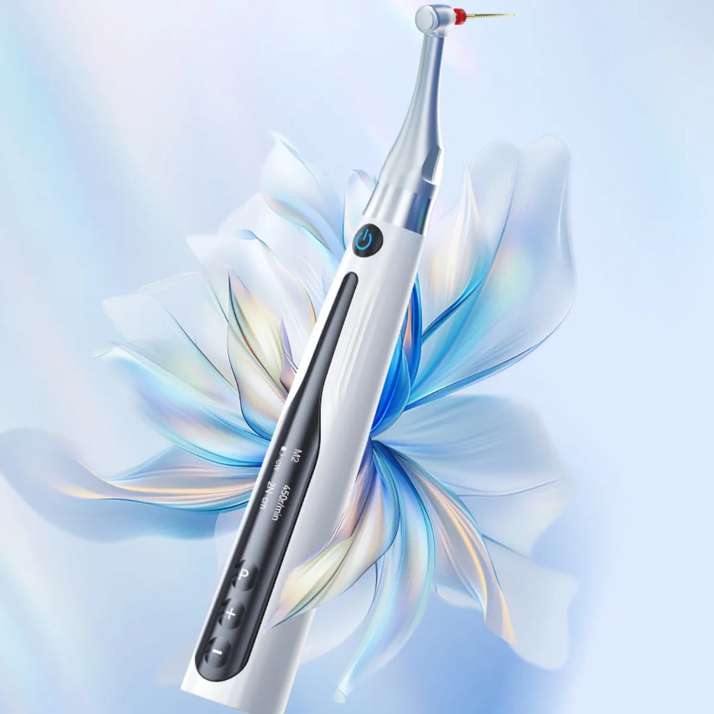 Beetle Dental handheld endodontic device Woodpecker RTA Endo Motor with Apex Locator showing contra angle and control buttons