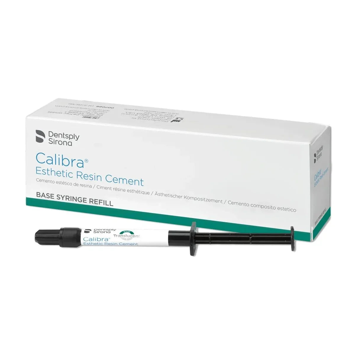 Dentsply Calibra resin cement syringe and box for dental restorative procedures by Beetle Dental