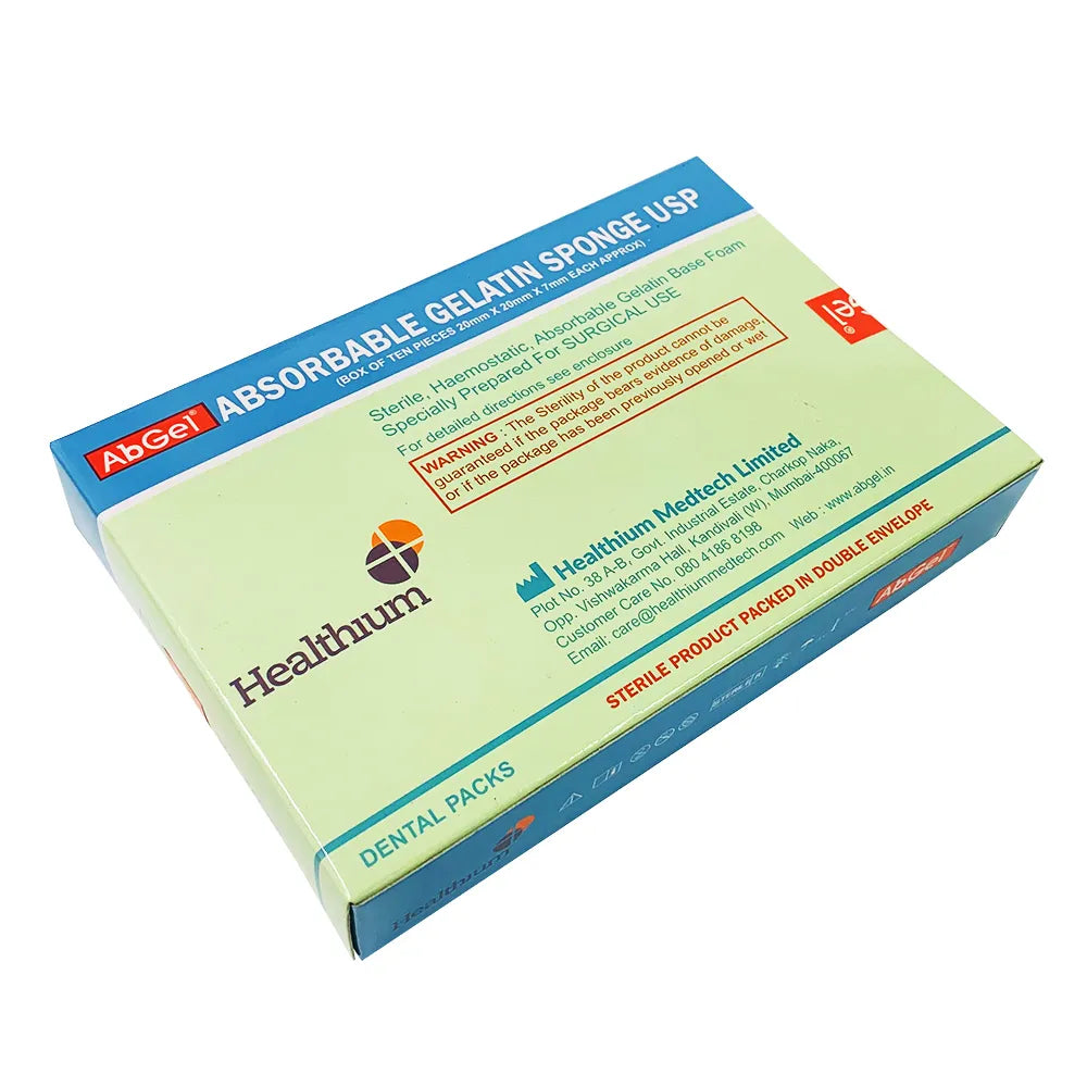 Healthium Abgel Sponge USP for surgery. Sterile absorbable gelatin dental packs by Beetle Dental