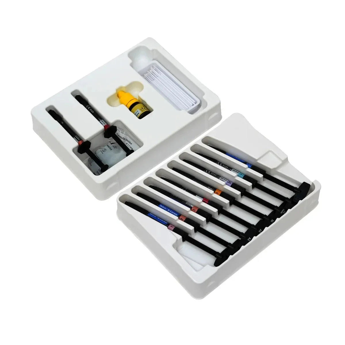 Ivoclar Tetric N collection kit with dental materials and accessories in a white storage case