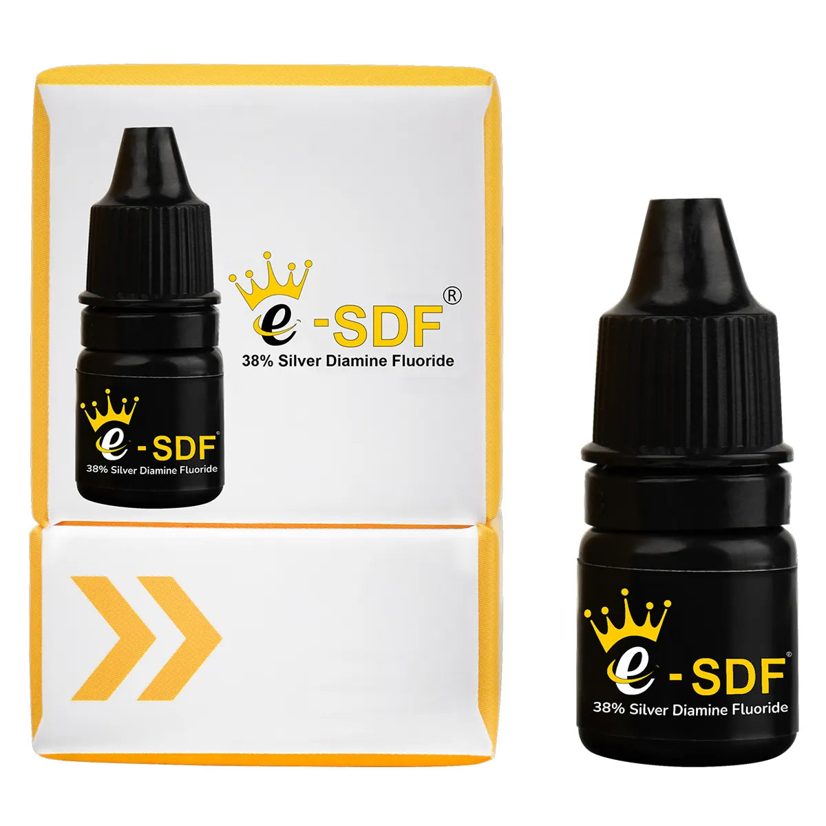Beetle Dental Kids Silver Diamine Fluoride 38 percent topical solution bottle and white yellow packaging