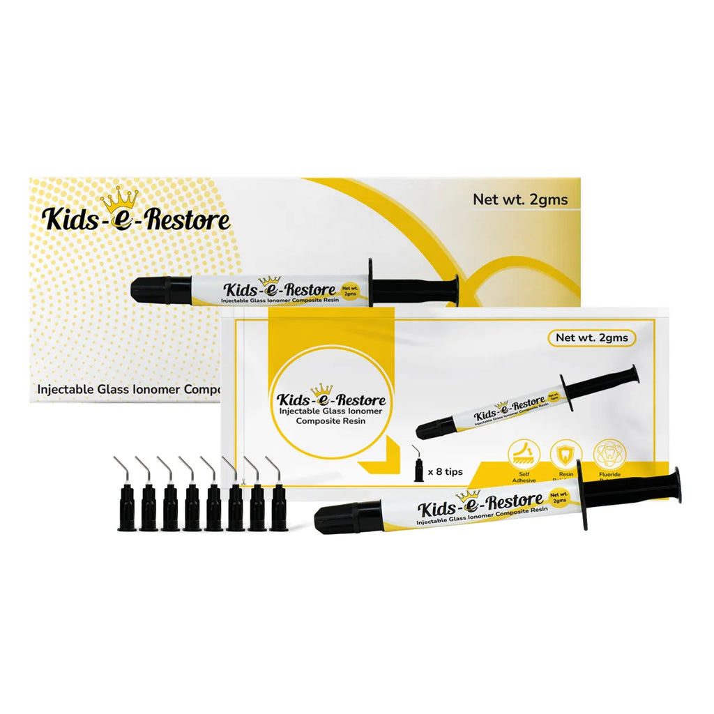 Beetle Dental Kids e Restore syringe kit with applicator tips self adhesive flowable GIC for kids