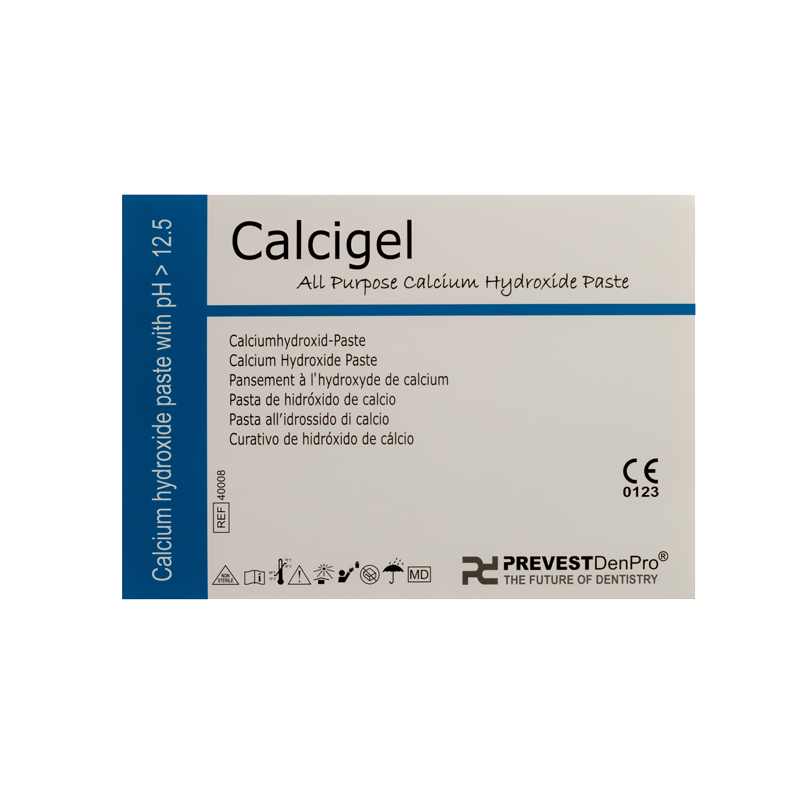 Prevest Calcigel for Dentists all purpose calcium hydroxide paste packaging box from Beetle Dental