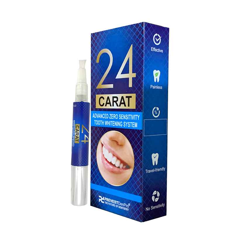 Prevest Denpro 24 Carat Pen advanced zero sensitivity tooth whitening system with applicator pen and blue packaging