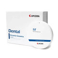 Upcera dental zirconia blanks in a packaging box for creating durable dental restorations