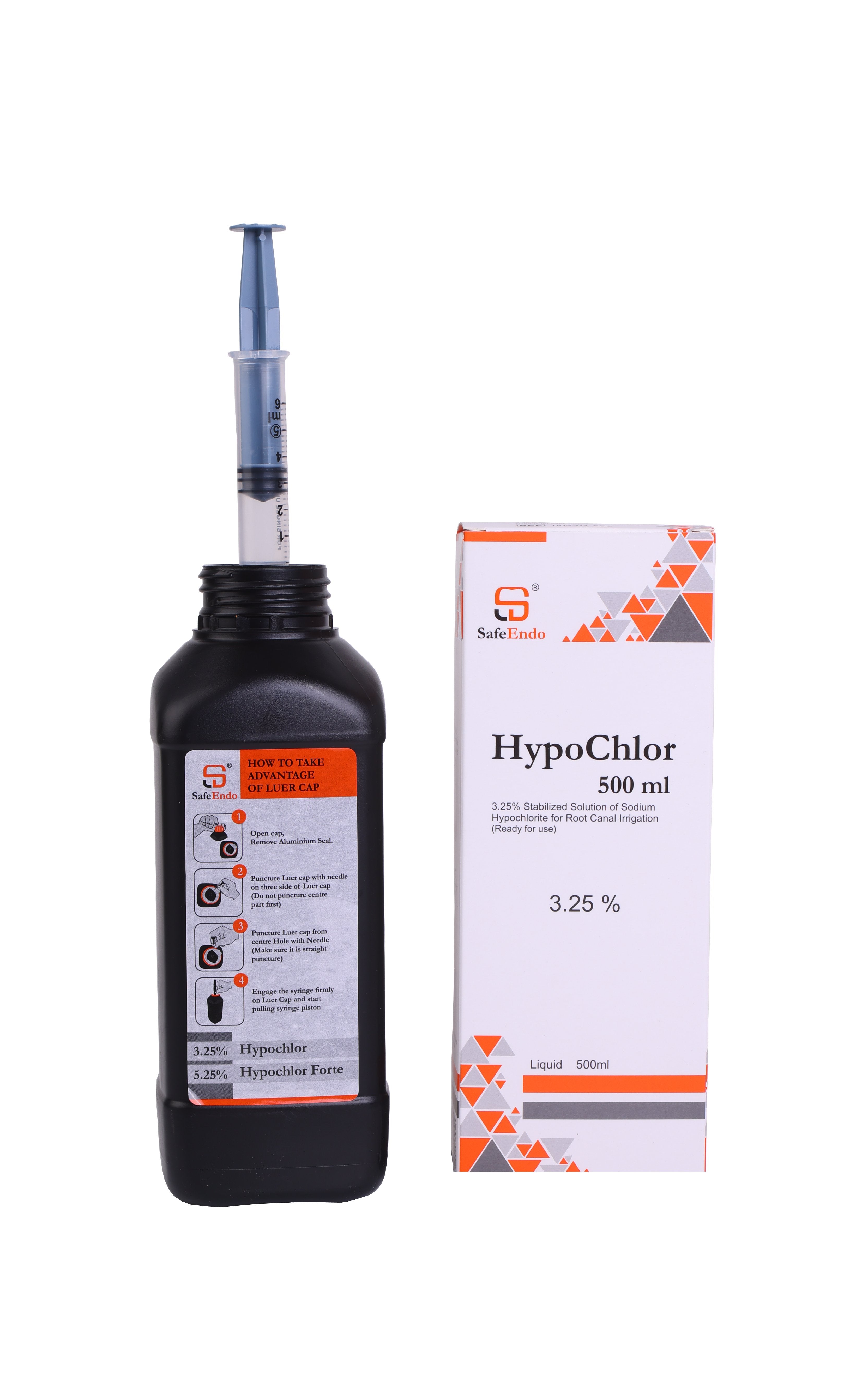 Beetle Dental Safe Endo HypoChlor solution 500 ml bottle and box for dental use