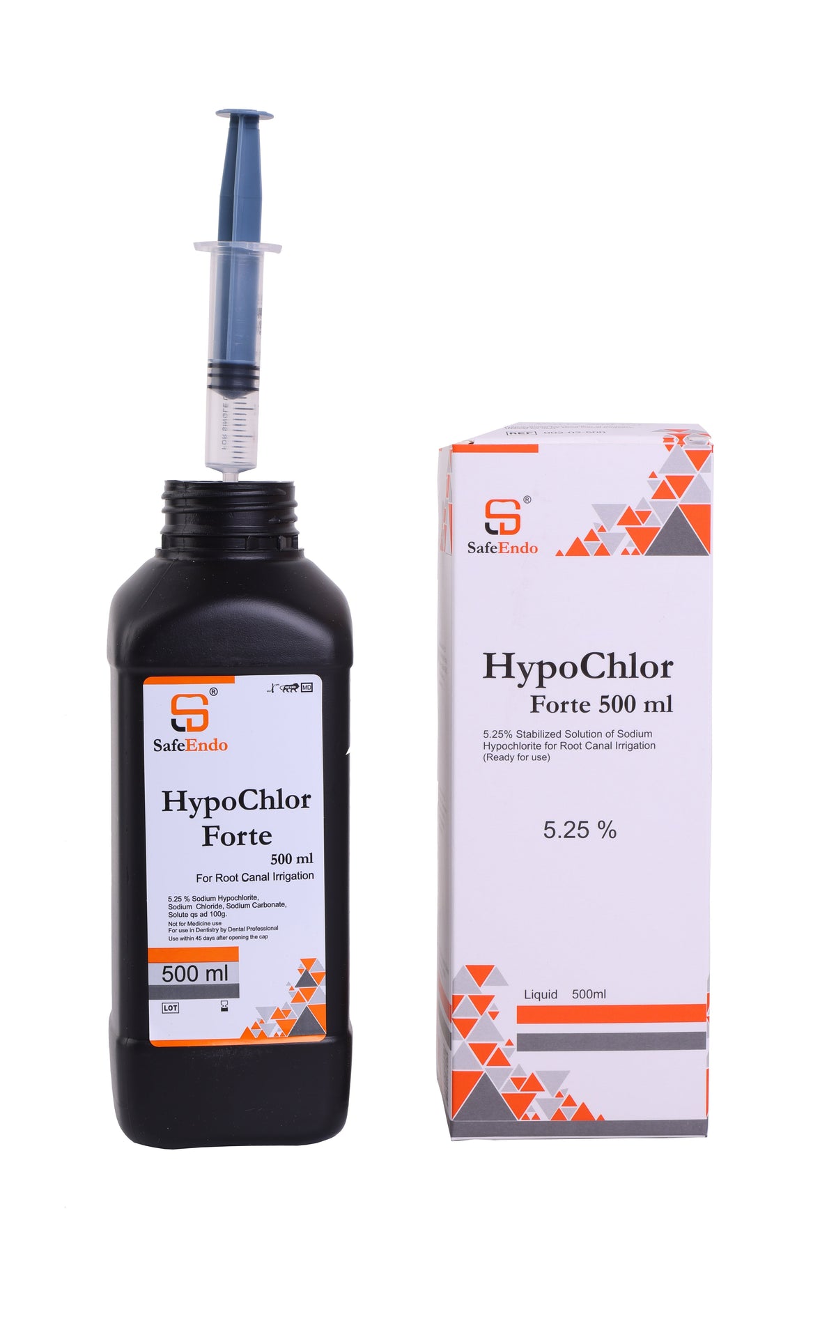 Beetle Dental Safe Endo HypoChlor solution 500 ml bottle with syringe and packaging box