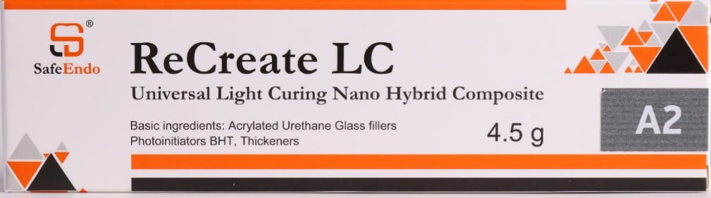 SafeEndo ReCreate LC hybrid Universal Light Curing Nano Hybrid Composite dental material 4.5g A2 shade