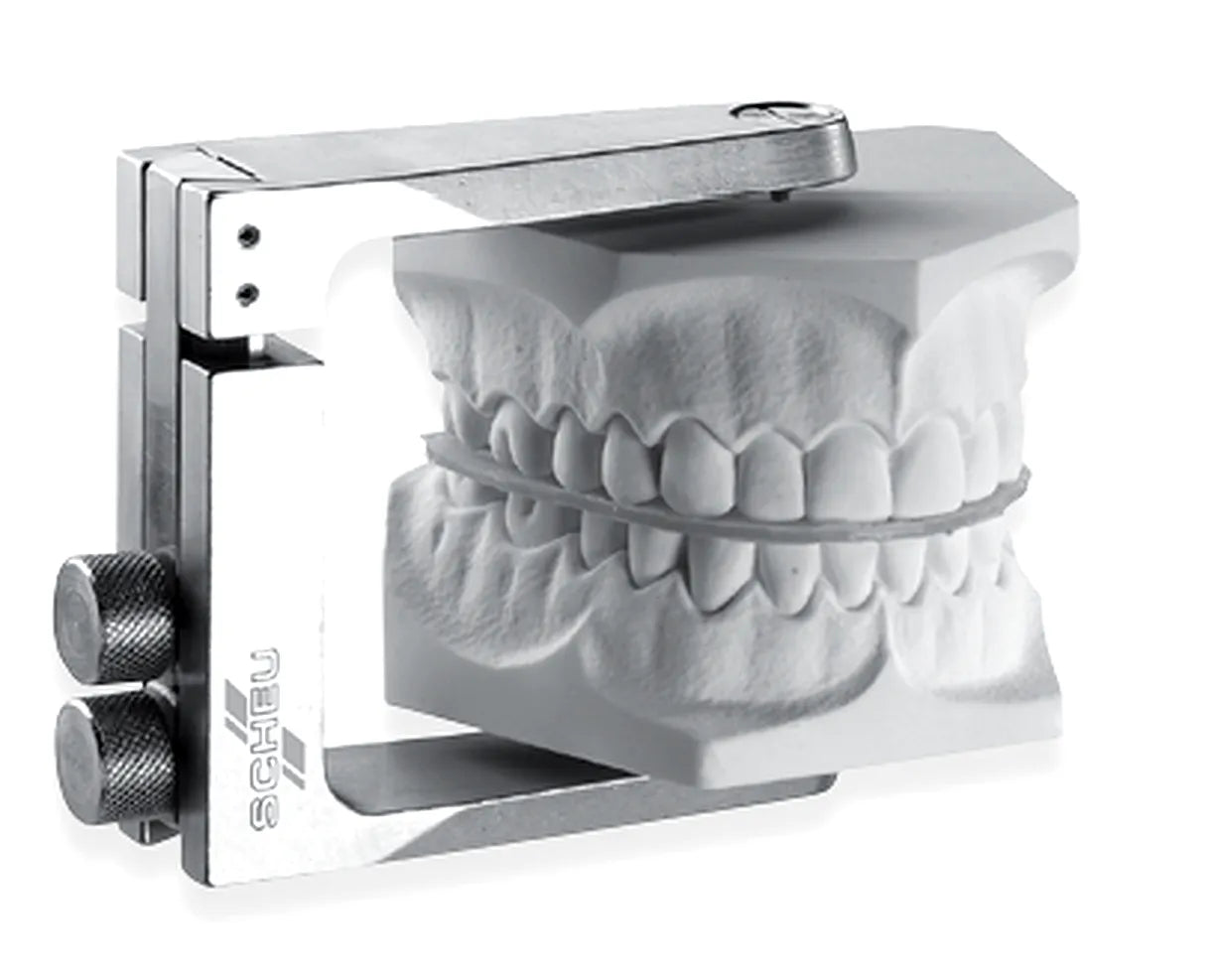 Beetle Dental Scheu Split Fixator dental tool holding plaster upper and lower dental casts for occlusion