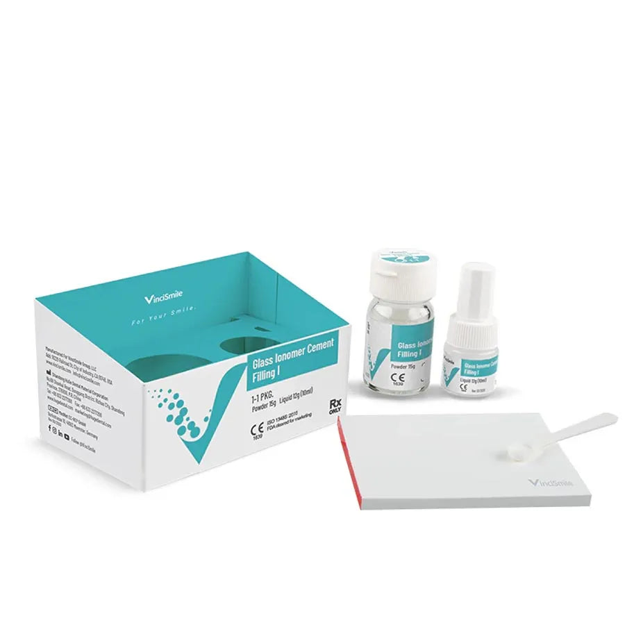 Beetle Dental glass ionomer restorative cement kit with powder bottle liquid bottle mixing pad and spatula