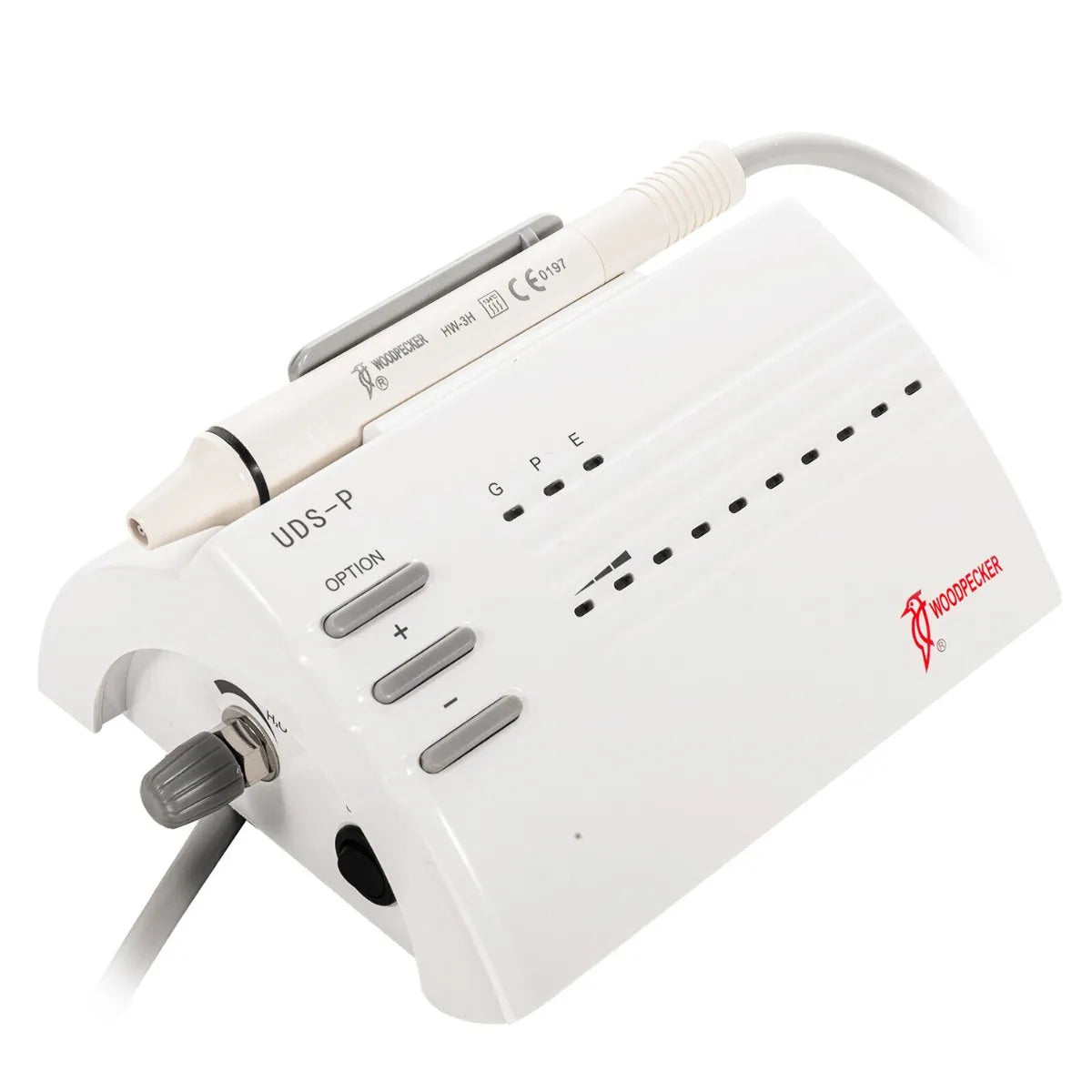 Beetle Dental Woodpecker UDS-P ultrasonic scaler white control unit with handpiece and foot pedal connection