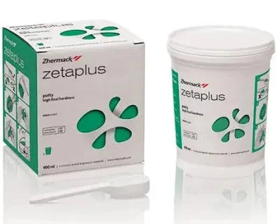 Zhermack Zetaplus dental putty in 900ml container with mixing spatula for precise dental impressions